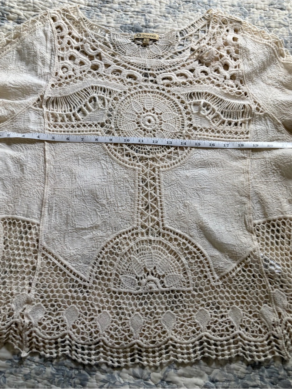 Democracy Cream Crochet Lace Yoke Blouse size large Boho - Picture 4 of 11